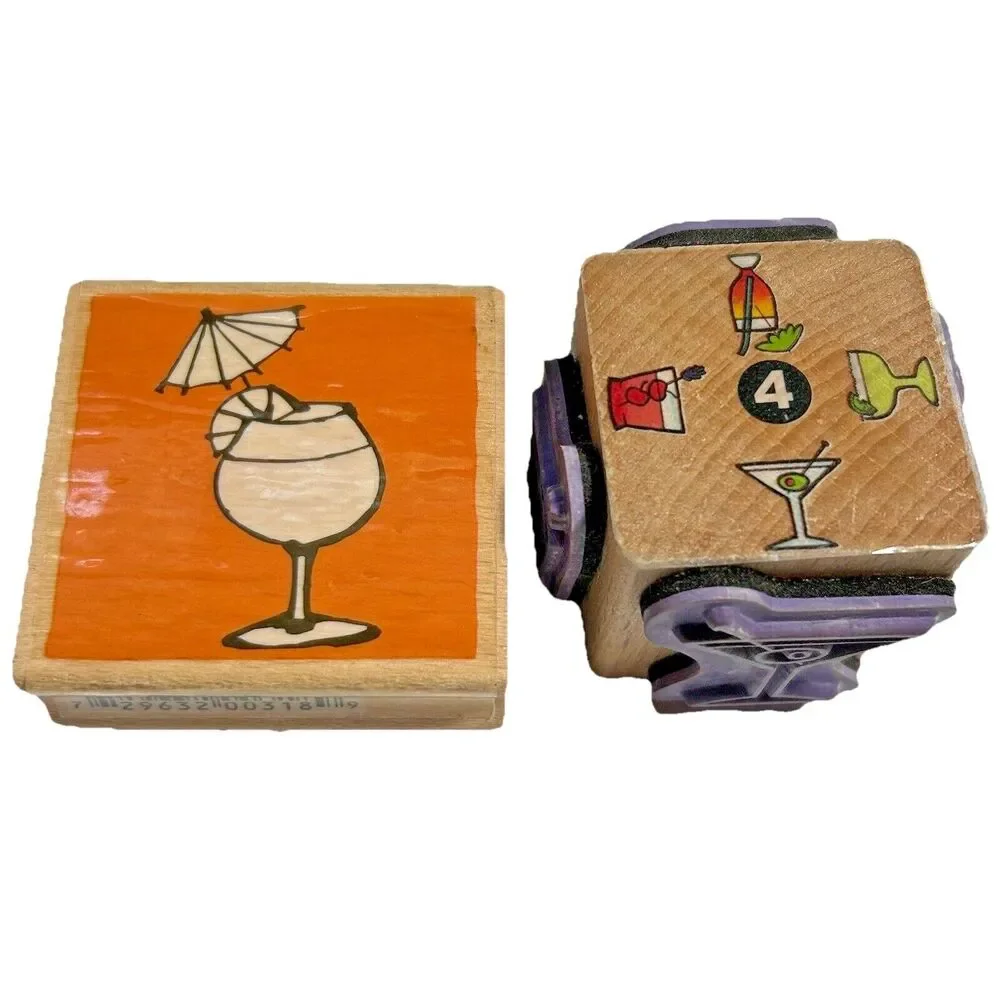 Cocktail Liquor Drinking Glass Bar Party Martini Cosmopolitan Wood Rubber Stamps